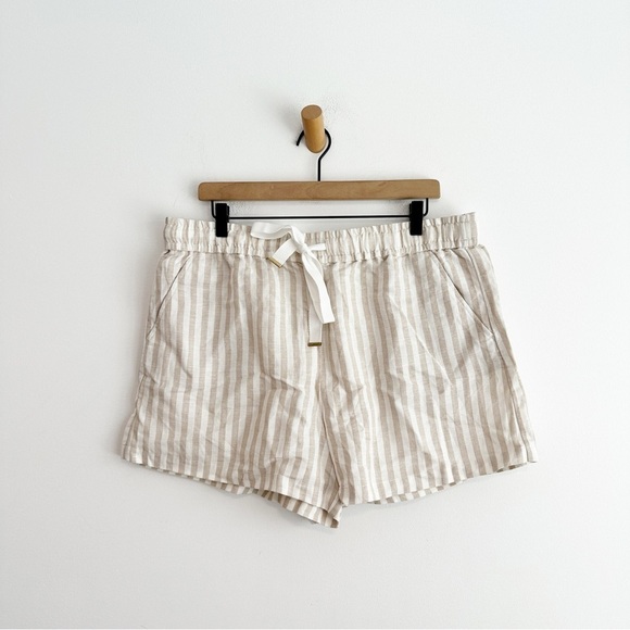 Loft Drawstring Pull On Shorts  Striped Linen Blend Beige White Women’s Large - Picture 1 of 8